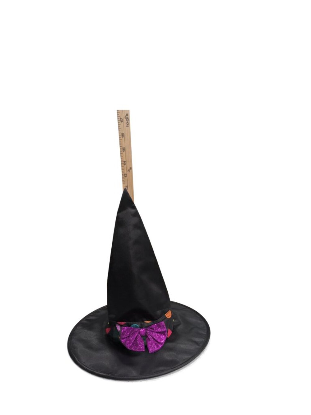 Girls’ Witch Hat 3T–4T Black Polka Dot Purple Glitter Bow Halloween - Picture 6 of 6